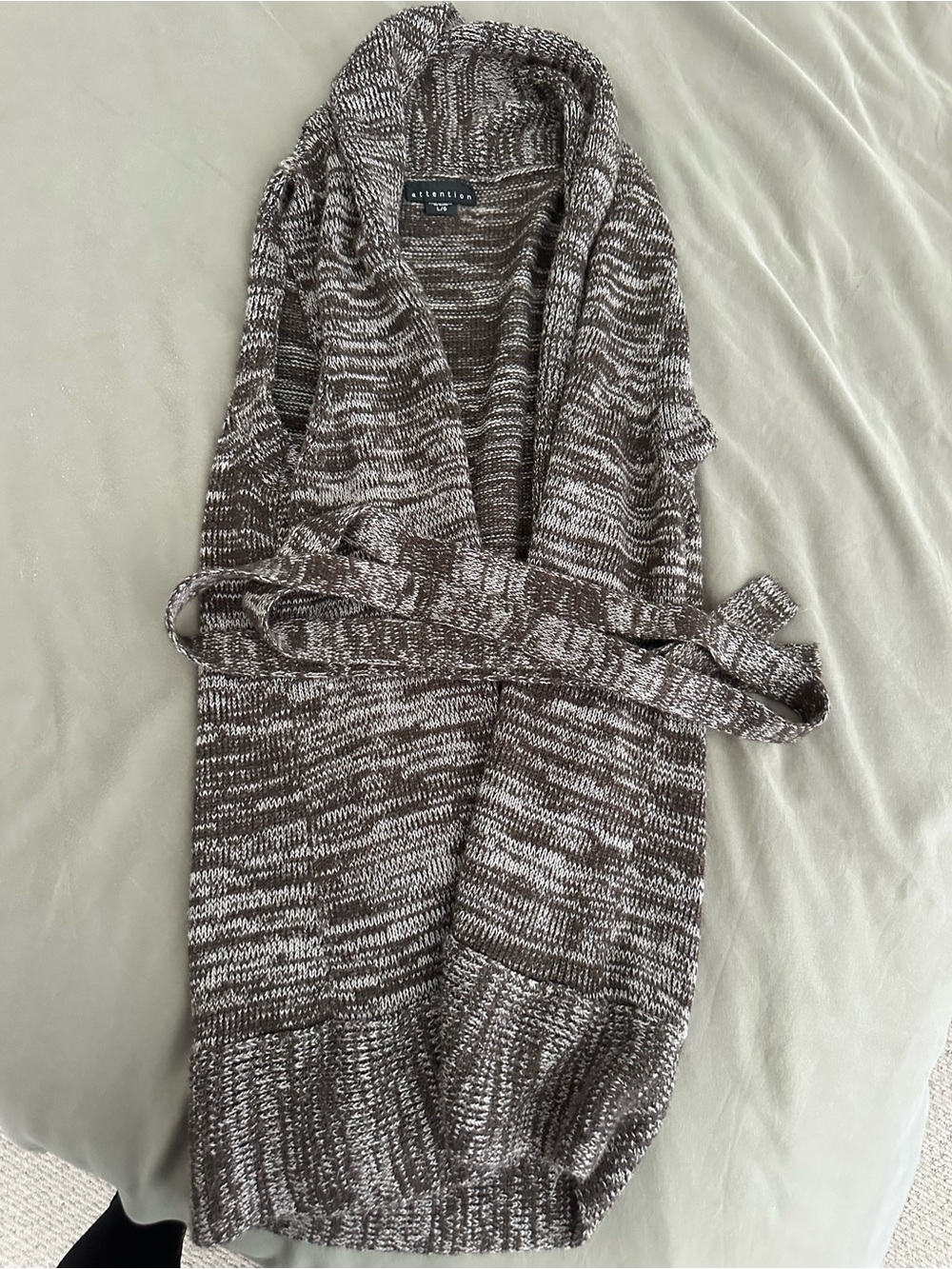 Brown Speckled Knit Belted Cardigan vest
